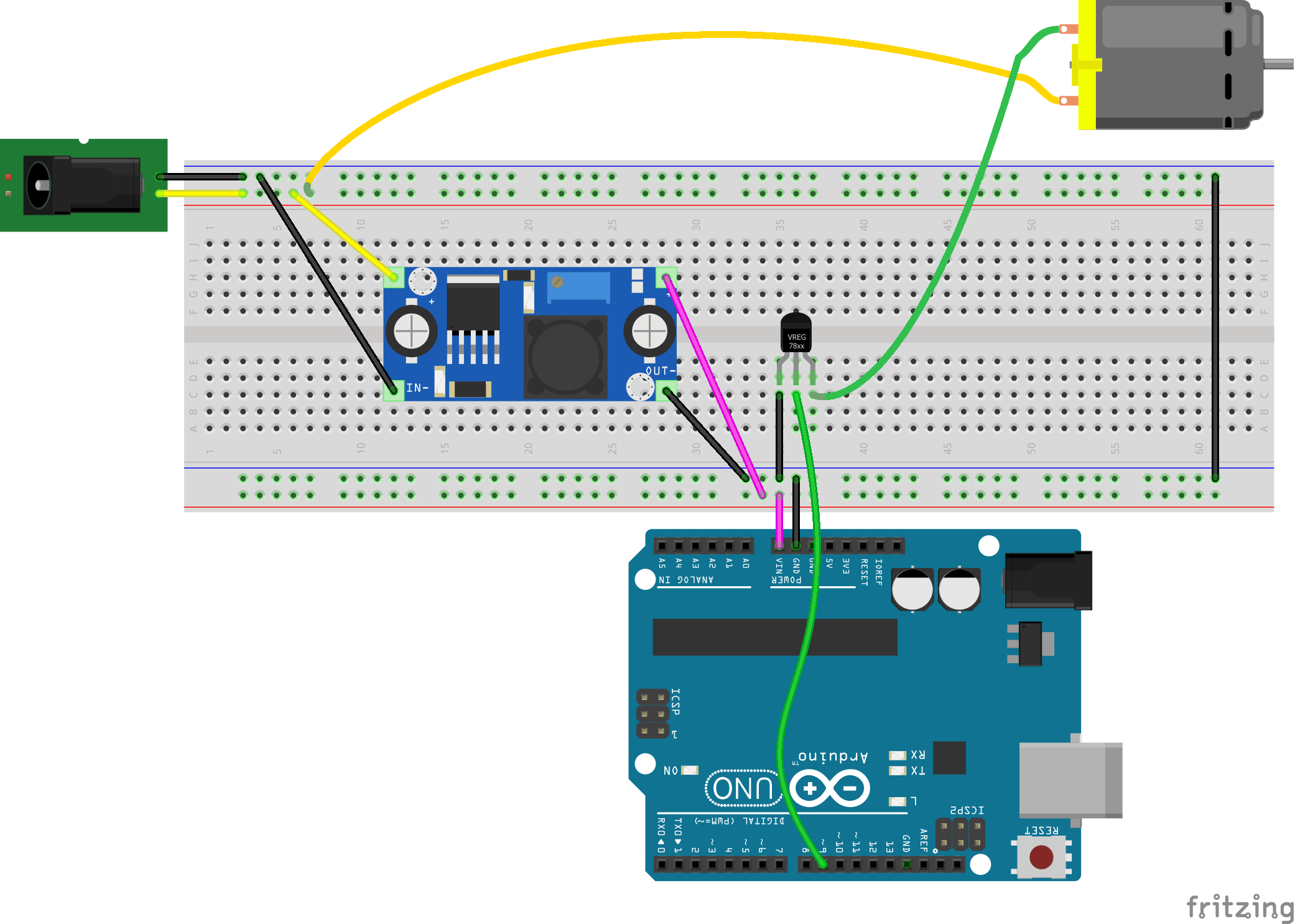 LM2596 testing breadboard setup