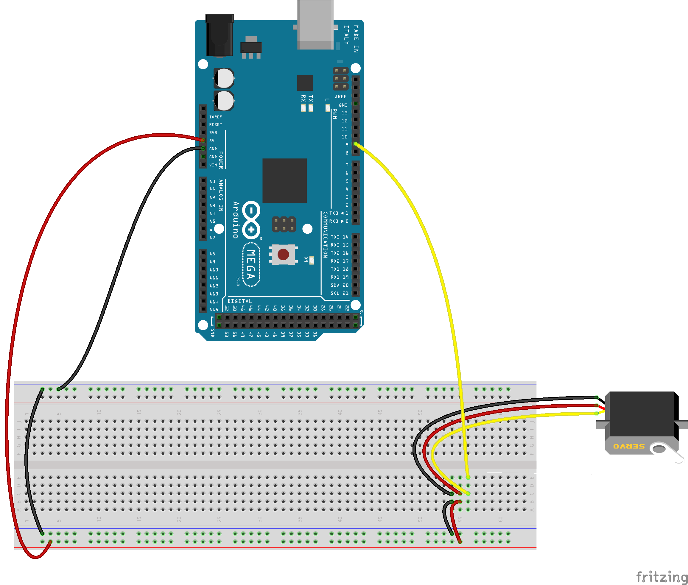 Servo motor testing with bread board setup